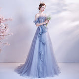 Plataz 2025 New Bridal Banquet Dress Host Gradually Blue Bright Star Show Evening Dress