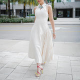 Plataz Feel Dress Woman 2025 New Vietnamese Style Design Feeling Waist Thin Sleeveless Splicing Long Dress