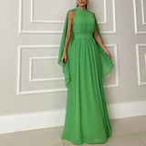 Plataz 2024 Summer Neck Chiffon Dress Light Luxury Sexy Shawl Dress