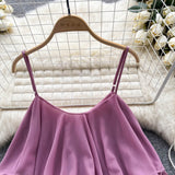 Plataz Summer Blouse Loose Lotus Side Shoulder Double Sleeveless Sleeveless Sling Sling Vest Woman DJPT