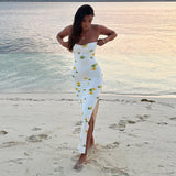 Plataz Women's Clothing 2024 New Folded Floral Dress High-Waisted Dress Print Chest Skirt DJPT