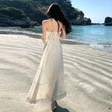 Plataz Seaside Holiday Atmosphere Feel Waist Sling Dress Women's French Heavy Industry Sexy Back A Long Dress