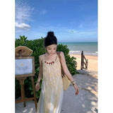 Plataz Holiday Wind Two Sets Of Women's Summer 2024 New Hollow Lavender Sling Dress