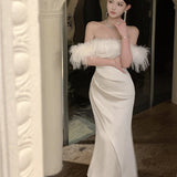 Plataz One-Word Shoulder Dress Female Spring And Autumn Dress High-End Feeld With The Evening Dress Waist Temperament Fishtail Dress