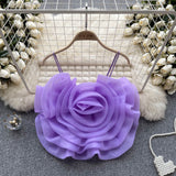 Plataz Wind Eagan Yarn Three-Dimensional Flower Sling Vest Summer New Ocean Chic Short Top DJPT