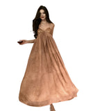Plataz Beach Dress Chiffon Print Tie Stitched Squint Dress Hanging Neck Tie With Bareback Holiday Dress Woman