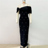 Plataz Temperament Dress Sexy Shoulder Name Party Dinner Dress Banding Skirt