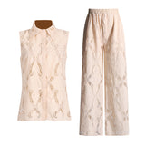 Plataz Literary And Art Casual Style Suit 2025 Spring New Collar Embroidered Sleeveless Shirt Trousers Two Sets Of Women