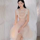Plataz 2025 Champagne Dress Butterfly Embroidered Net Velvet Short Skirt Princess Dress