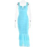 Plataz Spring And Summer Slings Splicing Dress Stylish Sexy Tatry Folded Fishtail FD9738 HZ0628