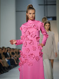 Plataz Dress Women's Dress 2025 Spring Fashion High Tie Spliced Flower Pink Dress