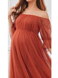 Plataz Dress Short Sleeves Solid-Colored Pregnant Women's Dress Tulle Long Pregnant Dress Maternity