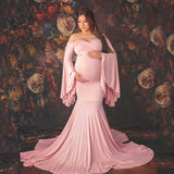 Plataz Women's Silk Cotton Pregnant Women's Lotus Leaf Sleeves To Drag Tail Dress Photography Dress 1176 Maternity
