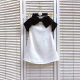 Plataz Same Hepburn Style Temperament Bow Spliced A Word Shoulder Bra Sweet Dress Dress Female C2#6582 DJPT