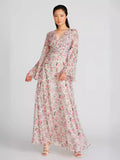 Plataz Beautiful Floral Dress Niche Design Super Fairy Pink V Collar Folds Waist Dress French 2024