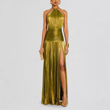 Plataz Women's Metallic Metallic Folding Fork With Hanging Neck Dress Sleeveless Back 8155 HZ0628