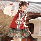 Plataz Fulong Yingchun Hanfu Women Chinese Wind Han Element Blouse Vest Half Dress Suit 8941