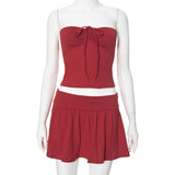 Plataz Women's Spring 2024 New Sleeveless Rolled T-Shirt Spice Girl Dress Set DJPT