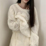 Plataz Lazy Wind Hooked Knitted Sweater Gentle Round Collar Collar Blouse 2024 Autumn And Winter New