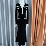 Plataz 2024 Autumn And Winter Small Fragrant Wind Hit The Fish Tail Waist Dress Temperament High-End V-Neck Long Dress