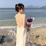 Plataz Woven-Back White Dress Design Small Thin Sexy Sanya Seaside Beach Dress Girl