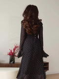 Plataz 2024 New Chiffon-Print Lotus Leaf Sleeve Temperament Long V-Neck Long Dress