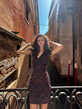 Plataz Retro Black V-Neck Rose Crush Babes Body Dress Female Pure Ass Long Skirt