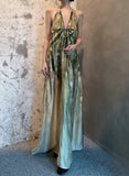 Plataz High-End Spring-Summer New Holiday Wind Hanging Shoulder Dress V Neck Strapped Bare Back Dress