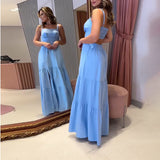 Plataz Summer New Women's Back Hollow Solid Color Tie Dress