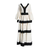 Plataz Court Dress Dress 2025 Summer New V-Neck Long Sleeves Bump Long Drag Dress