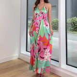 Plataz 2024 Hanging Neck With Broken Floral Dress High-Waisted Luxury Sexy Dress