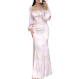 Plataz Women's Autumn French Style Collar Lantern Sleeve High-Waisted Body-Body-Cuffed Kite Skirt