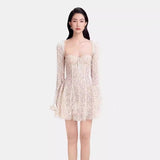 Plataz 2025 Lace Hollowed Fish Bone Tector Trumpet Long-Sleeved Dress Skirt