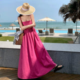 Plataz Holiday Summer French Rose Red Sling Corset Dress High-End Waist Big Skirt Beach Dress