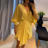 Plataz Summer New Women's Fashion V-Neck Simple Irregular Dress