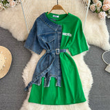 Plataz Hong Kong Flavor Temperament With Belt Round Tie Color Denim Shirt Spring New Chic Leisure Medium DJPT