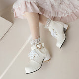 Plataz Size Women's Shoes Retro Lace Coarse Heel Short Boots Autumn And Winter New College Women's Boots Shoes High Quality Shoes