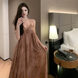 Plataz Beach Dress Chiffon Print Tie Stitched Squint Dress Hanging Neck Tie With Bareback Holiday Dress Woman