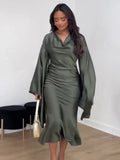 Plataz 2024 New Fashion Temperament Bat Sleeves To Receive Waist Sexy Dress