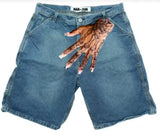 Plataz Hip-Hop Trend Pattern Print Denim Shorts Men's High Street Trendy Couple Casual Five-Point Pants DJPT