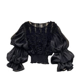 Plataz Ear Lace Design Shirt French Niche Lantern Sleeve Temperament Short Blouse DJPT