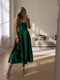 Plataz Slings Press Fresh Dress Femininity Summer Temperament A Word Dress Green