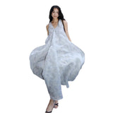 Plataz Zhao Sanguan The Same Butterfly Printed Dress 2024 New Gentle V-Neck Loose Holiday Dress