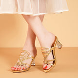 Plataz Drill Sandals Summer New Women's Cool Slippers With Fashion Crystal Coarse Heel High Heels Wear Women's Slippers Anti-Slip High Quality Shoes