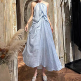 Plataz New Elegant Loose Folded Neck Dress Sexy Bare Sleeveless Holiday Dress