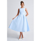 Plataz Women's Hepburn Style Solid Round-Neck Sleeveless Dress In Autumn 2024