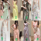 Plataz Sleeveless V-Necked Neck Dress With Wooden Ears Exposed Back Long Dress Beach Beach Seaside Holiday Dress