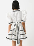 Plataz Temperament Elegant Famous Style Dress 2025 Spring New V-Neck Stripe To Receive Waist Tie Dress Woman