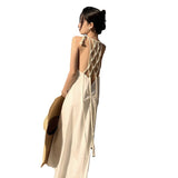 Plataz Woven-Back White Dress Design Small Thin Sexy Sanya Seaside Beach Dress Girl