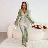 Plataz Autumn 2025 New Long Dress Temperament Body Printing Irregular Hem Dress Woman DJPT